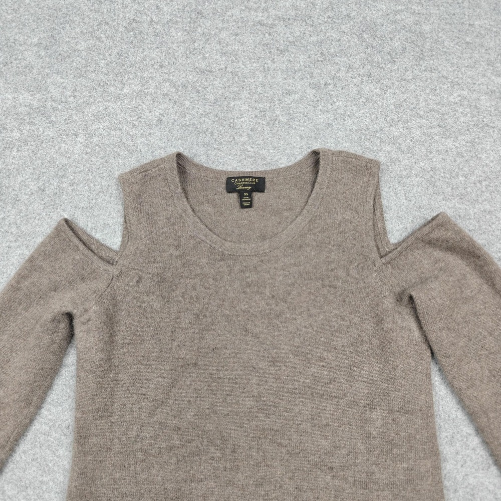 Charter Club Sweater Womens XS Brown 100% Cashmere Crew Neck Pullover Slim Fit - Picture 2 of 8